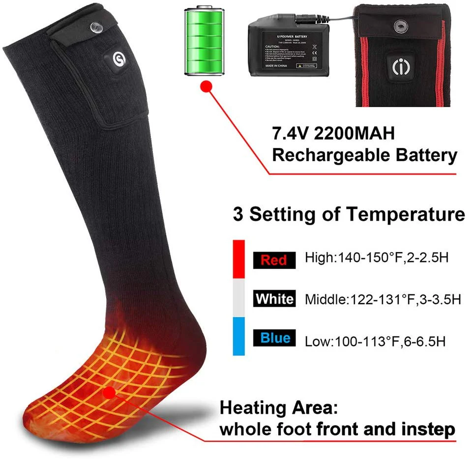 Savior Heated Socks | 7.4V Battery Unisex Foot Warmer Heated Ski Socks Black - Image 3