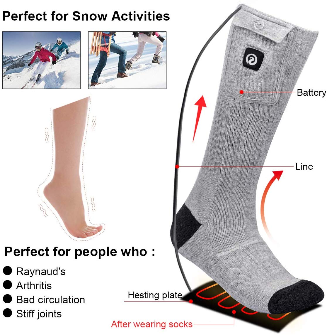 Savior Heated Socks | 7.4V Rechargeable Battery Operated Heated Socks Gray - Image 4