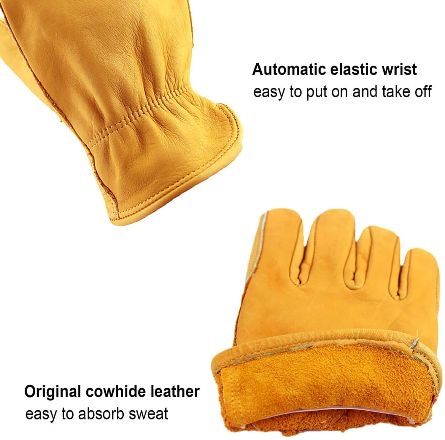Ozero Cowhide Leather Winter Work Gloves | Winter Construction Gloves - Image 3