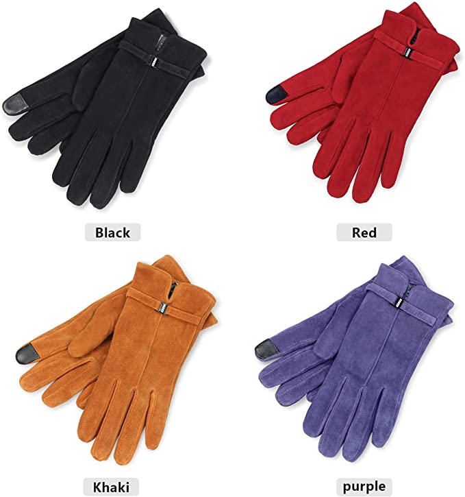 Ozero Deerskin Suede Women Leather Gloves with Warm Cashmere Lining | Winter Touchscreen Gloves - Image 8