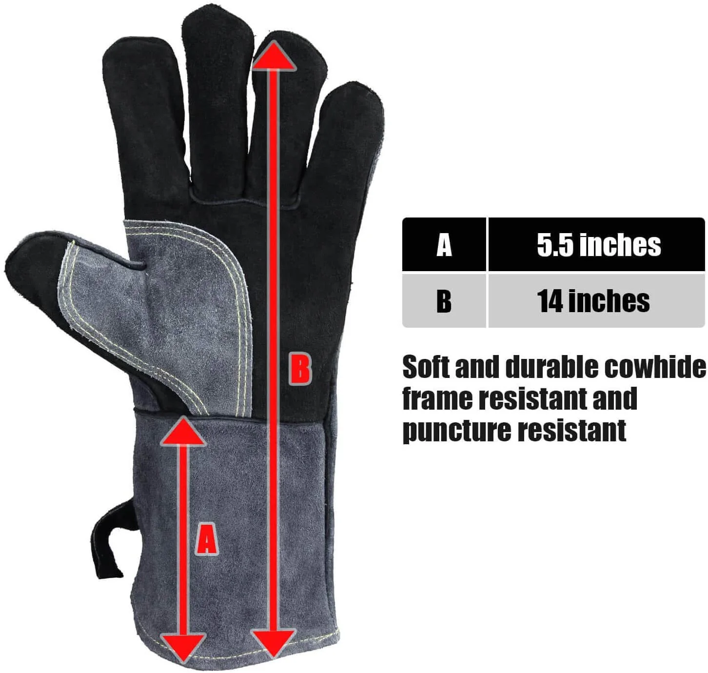 Ozero Leather Welding Heat Resistant Gloves | Welding BBQ Heat Proof Gloves - Image 3