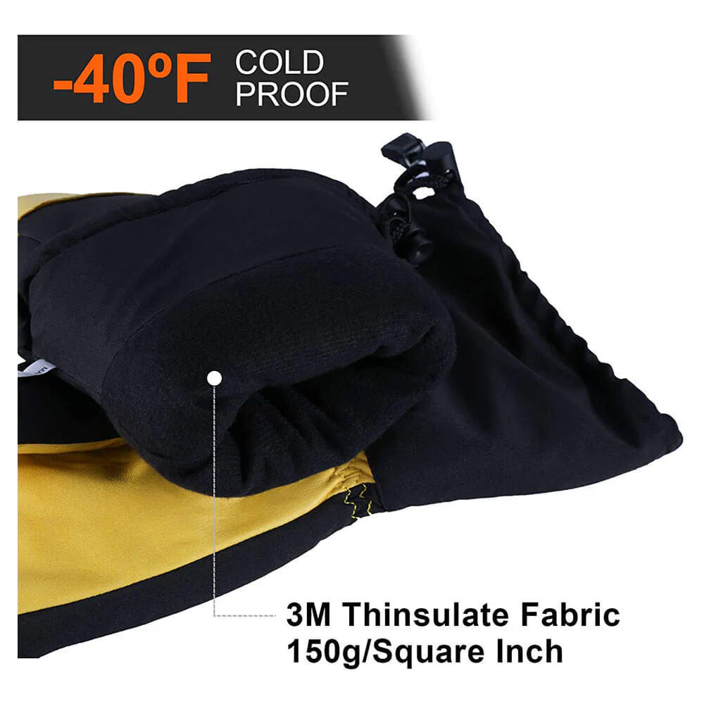 OZERO Leather Warm Mittens | 3M Insulated Thermal For Snowboarding Mittens - Image 4