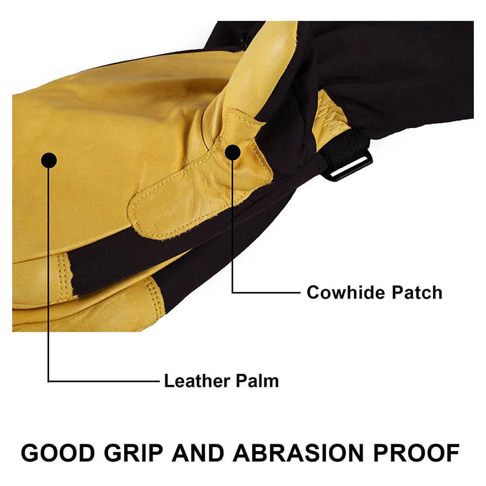 OZERO Leather Warm Mittens | 3M Insulated Thermal For Snowboarding Mittens - Image 7