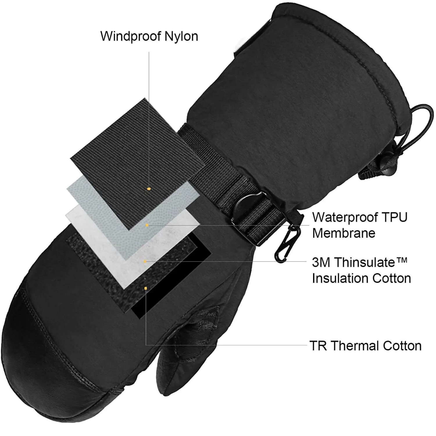 OZERO Leather Warm Mittens | 3M Insulated Thermal For Snowboarding Mittens - Image 8