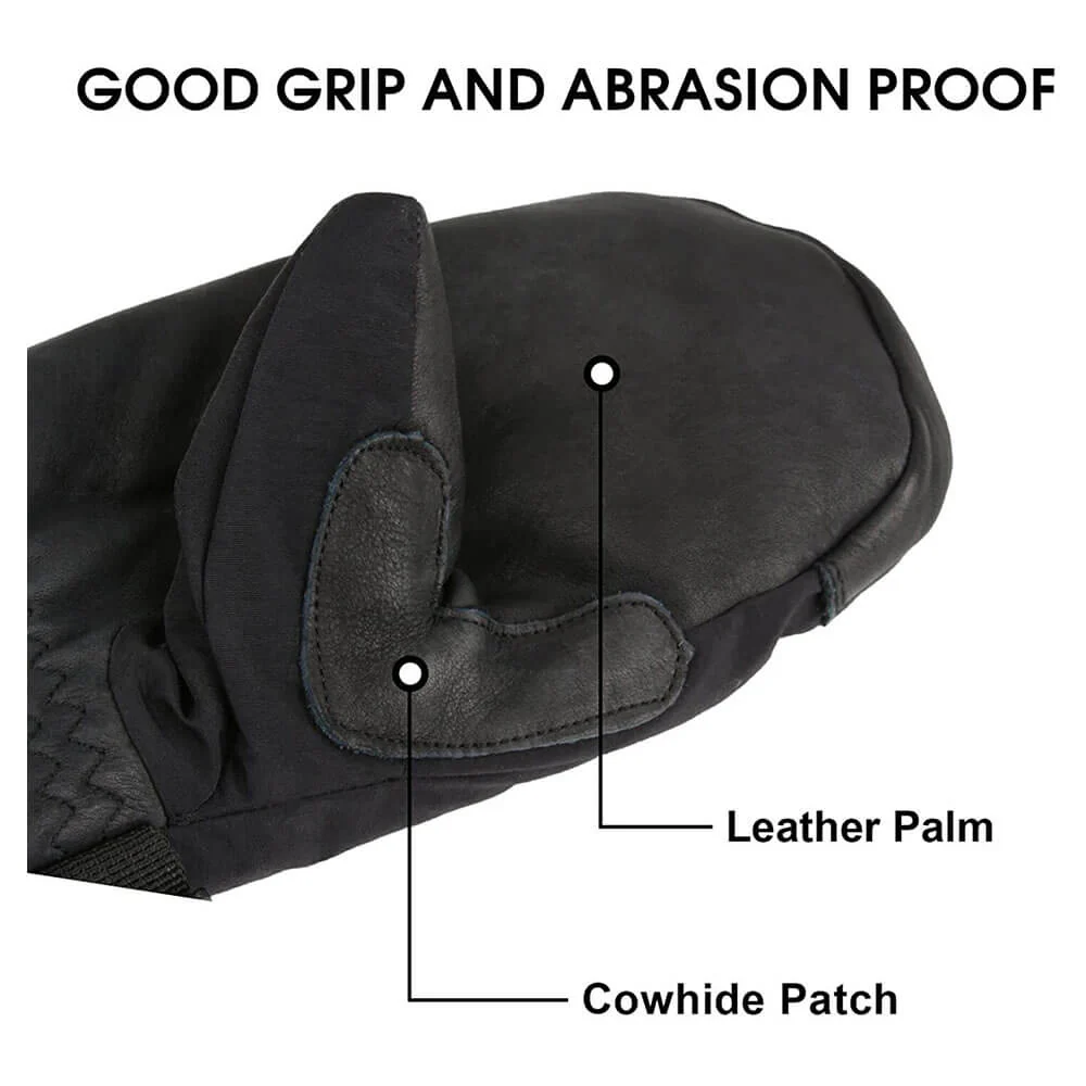 OZERO Leather Warm Mittens | 3M Insulated Thermal For Snowboarding Mittens - Image 9