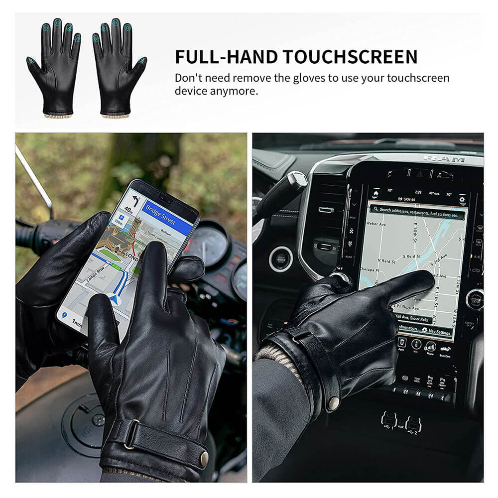 OZERO Men Cashmere Lined Leather Touchscreen Gloves | Winter Goatskin  Leather Driving Gloves - Image 4