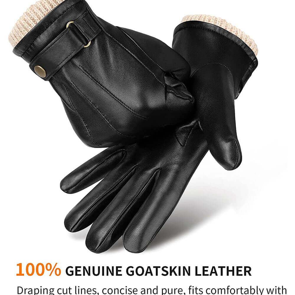 OZERO Men Cashmere Lined Leather Touchscreen Gloves | Winter Goatskin  Leather Driving Gloves - Image 5