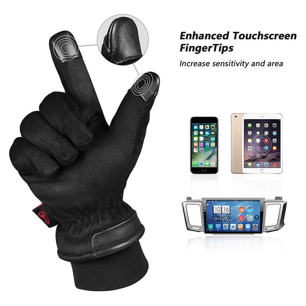 OZERO Waterproof Suede Winter Gloves | Touch Screen Leather Gloves With Velvet Lining - Image 4