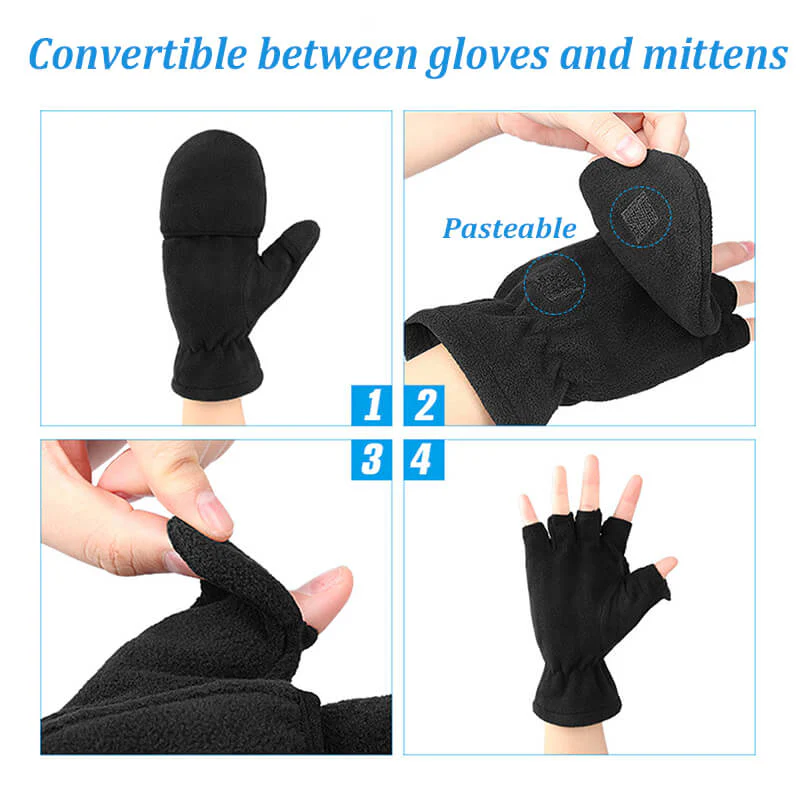 OZERO Fleece Fingerless Winter Gloves | 3M Thinsulate Thermal Convertible Mittens - Image 3