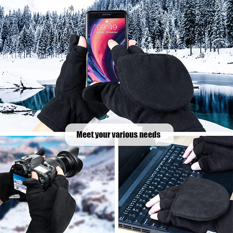 OZERO Fleece Fingerless Winter Gloves | 3M Thinsulate Thermal Convertible Mittens - Image 6