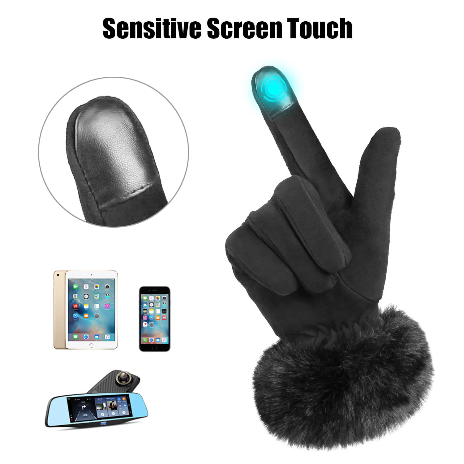 OZERO Women Touch Screen Leather Gloves | Winter Deerskin Gloves - Image 3