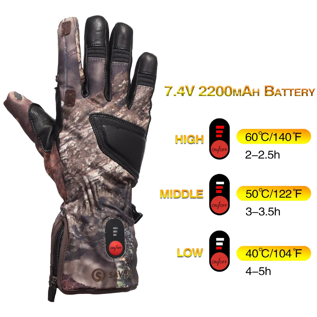 Savior Thick Camo Heated Gloves For Hunting ｜Water Resistant Rechargeable Battery Powered Gloves - Image 5